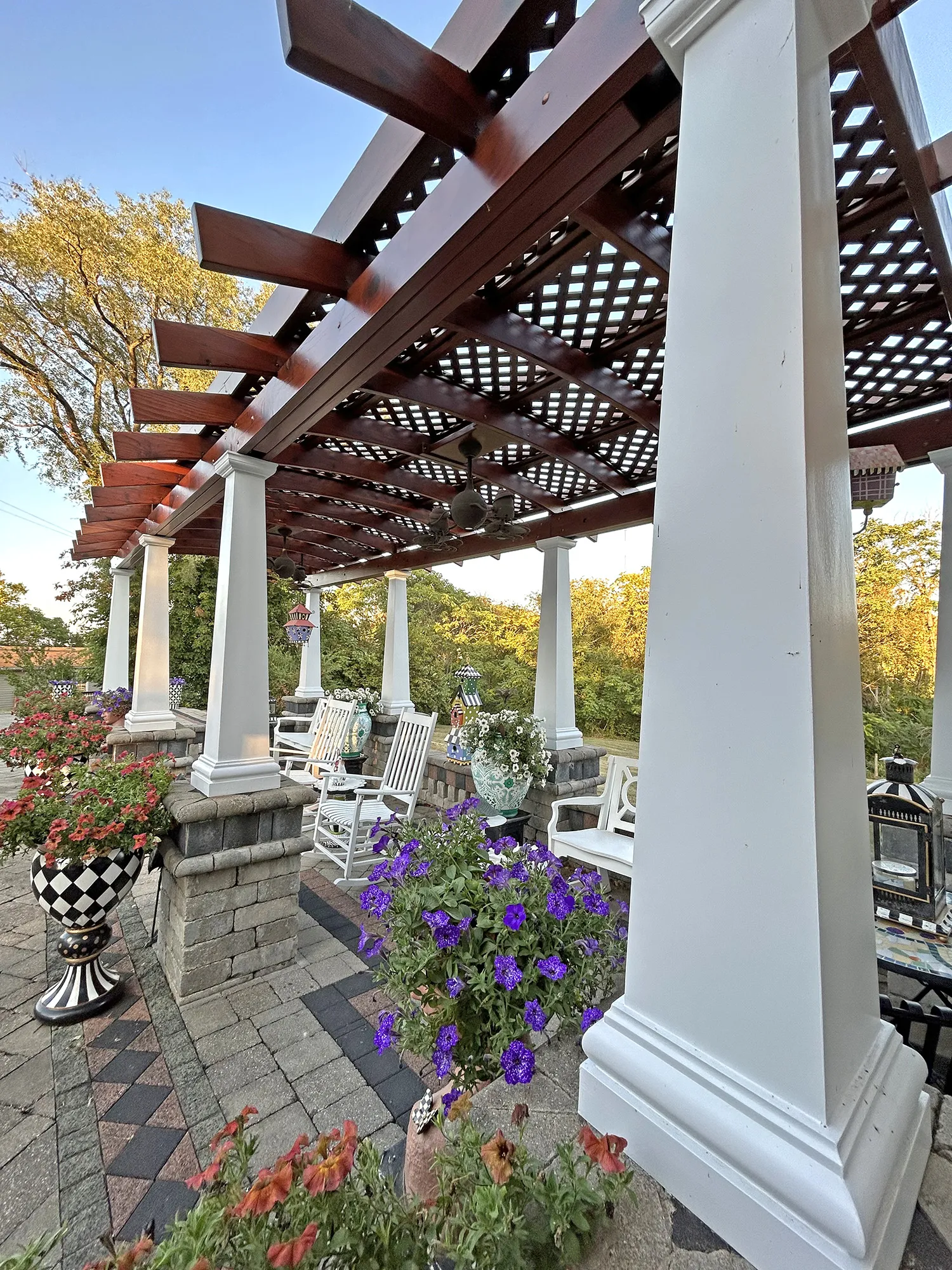 Arched Pergola Kit, 27' L x 11.5' Arc W, Old-Growth Redwood, in Cambridge, OH