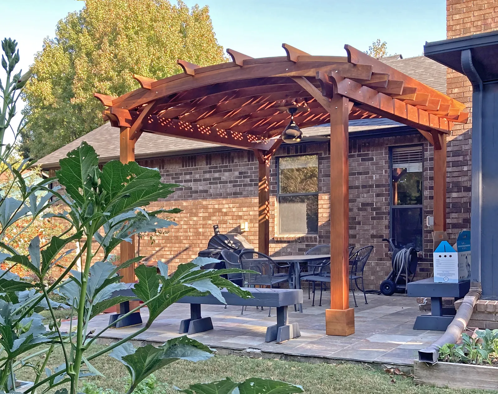 Arched Pergola Kits, 14' L x 12' Arc W, California Redwood, in Fayetteville, Arkansas