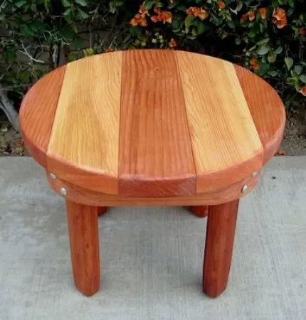 Ashley's Round Small Wood Side Table (Options: 24" Diameter, 18" Inches Tall, Mature Redwood and Douglas-fir, Transparent Premium Sealant).