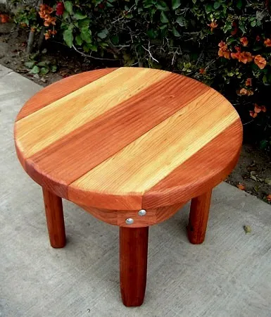 Ashley's Round Small Wood Side Table (Options: 24" Diameter, 18" Inches Tall, Mature Redwood and Douglas-fir, Transparent Premium Sealant).