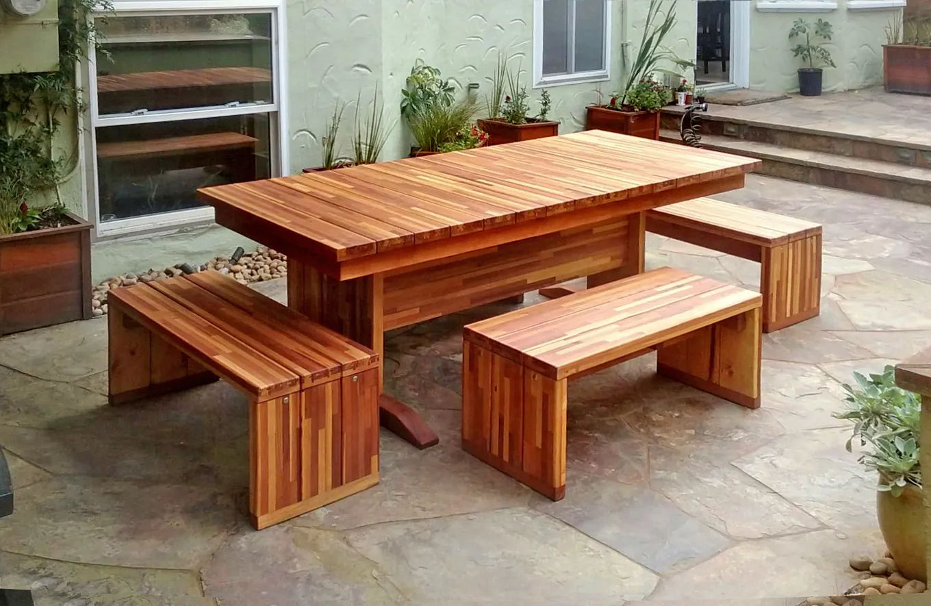 Baja Outdoor Redwood Dining Table, 7 ft L, Mosaic Redwood, in San Francisco, CA