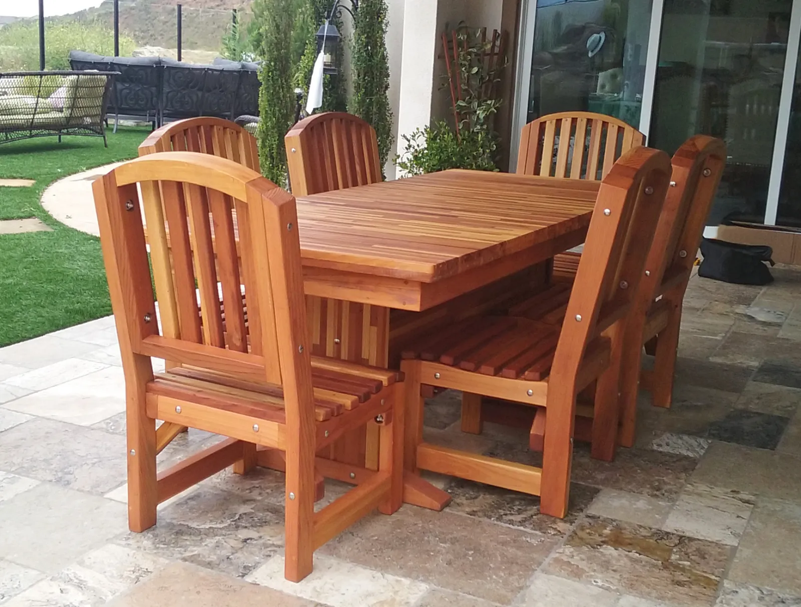Baja Outdoor Redwood Dining Table, 7 ft L, Mosaic Redwood, in San Marcos, CA