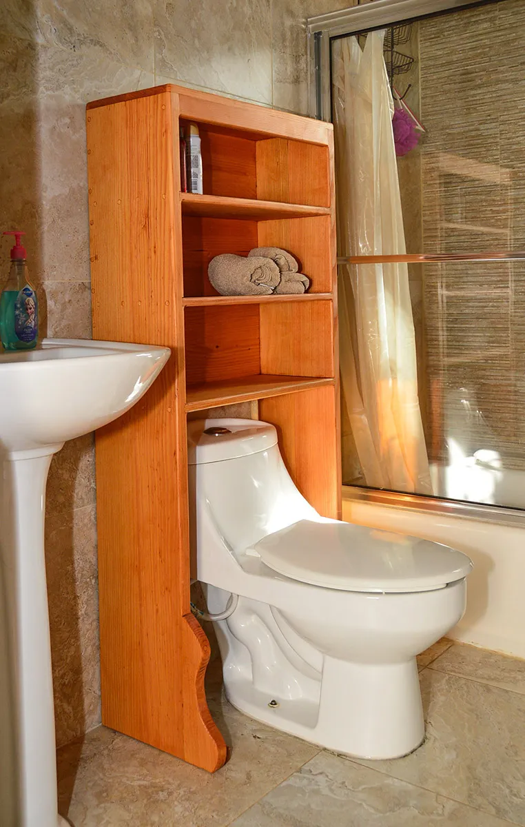 Bathroom Shelving / Organizer (Options: 25 1/2" W x 10" D x 56" H, Douglas-Fir, Transparent Premium Sealant)