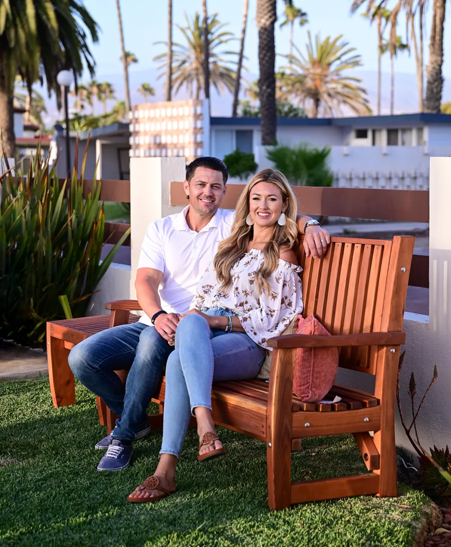 Bonsignour Handcrafted Wood Bench (Options: 5 ft, California Redwood, No Cushion, No Engraving, Transparent Premium Sealant). Photo Also Shows a Brian's Side Table.