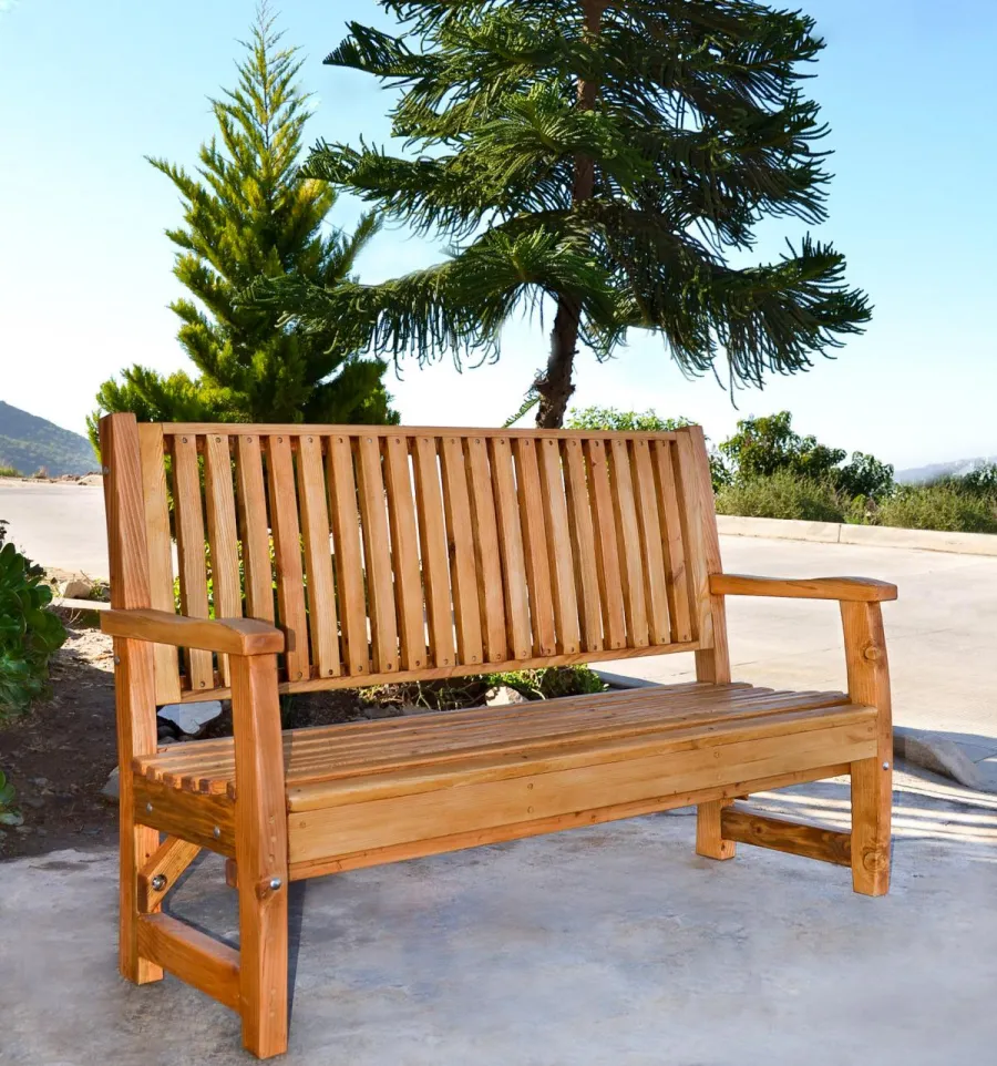 Bonsignour Handcrafted Wood Bench (Options: 5 ft, Douglas-fir, No Cushion, No Engraving, Transparent Premium Sealant).