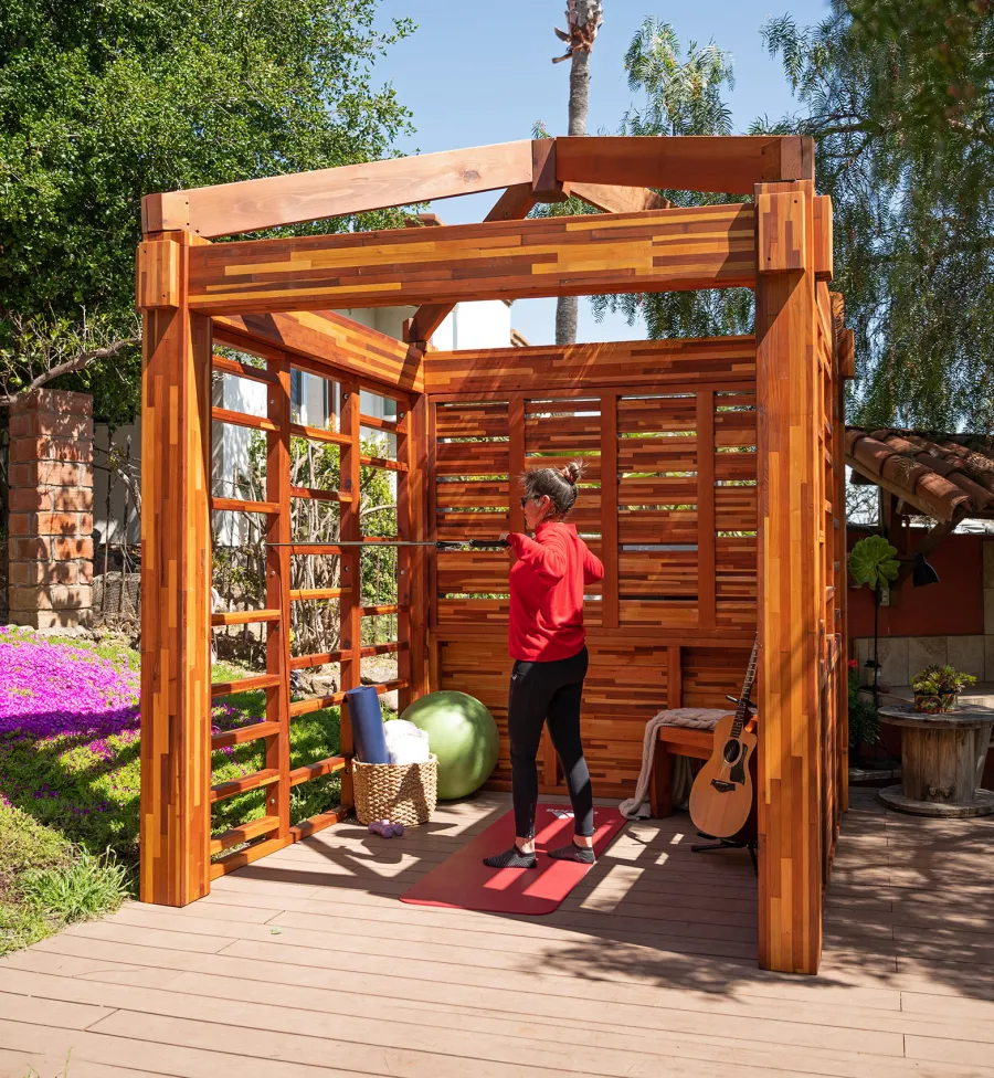 Catalina Island Pergola (Options: 8' x 8', Mosaic Redwood, 8' Post Height, Transparent Premium Sealant).