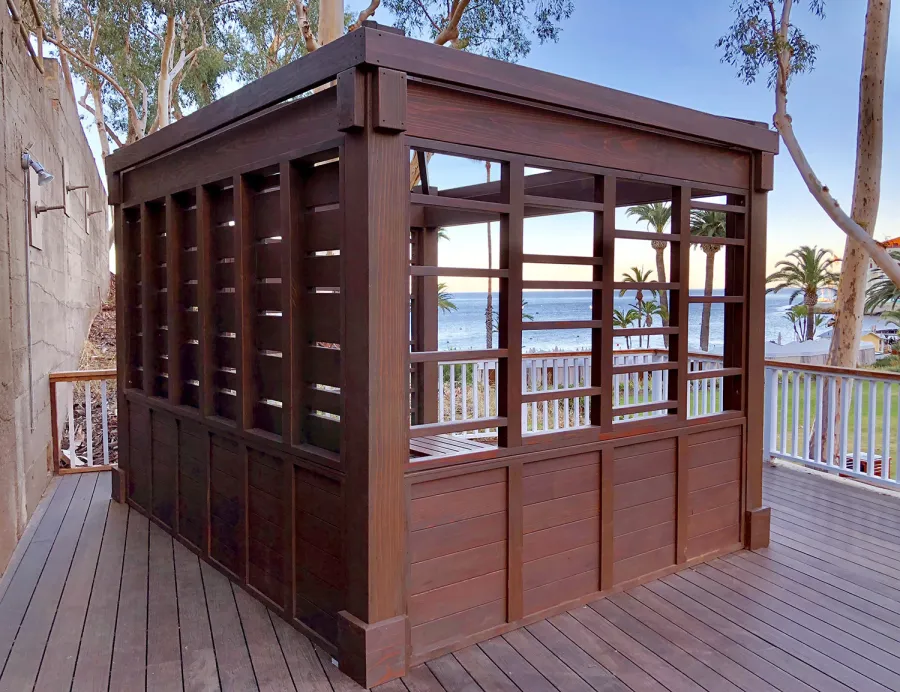 Catalina Island Pergola (Options: 10' x 12', California Redwood, 4-Post Anchor Kit for Concrete, Custom Finish).