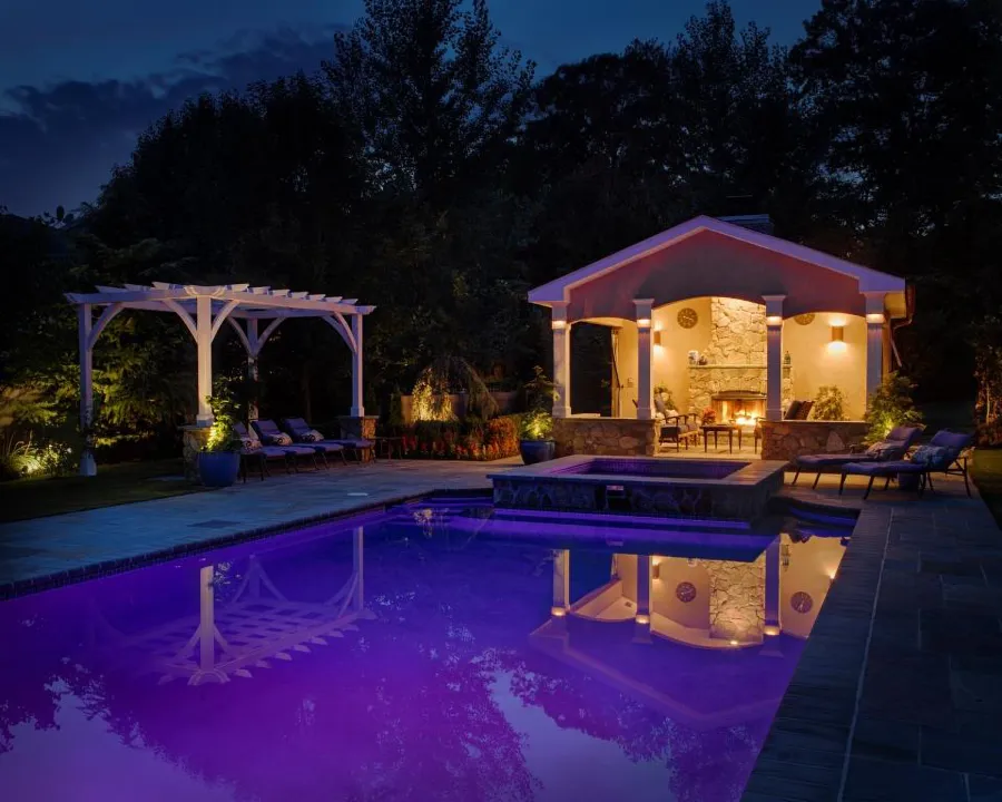 Cherry Hill Outdoor Pergola Kit(Options: 16' x 10', California Redwood, No Electrical Wiring Trim, 4-Post Anchor Kit for Stone, Brick or Concrete, No Ceiling Fan Base, No Curtain Rods, No Privacy Panels, 9' Post Height, Off-White Oil-Based). Photo Courtesy of Rich Wulwick of Cherry Hill, New Jersey.