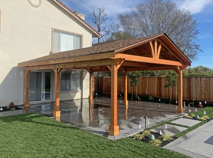 Del Norte Outdoor Kitchen Pavilion (Options: 25' L x 18' W, Douglas-fir, 6-Post Anchor Kit for High-Wind, 2 Ceiling Fan Bases, 2 Electrical Wiring Trim Kits, No Post Decorative Trim, 2 Fascia Boards, Transparent Premium Sealant).