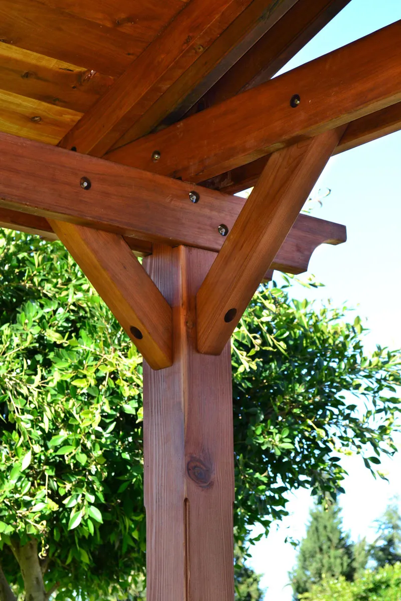 Del Norte Outdoor Kitchen Pavilion (Options: 22' L x 22' W, California Redwood, Unattached, 6-Post Anchor Kit for Concrete, No Electrical Wiring, 9 ft Post Height, No Ceiling Fan Base, No Privacy Panels, No Curtain Rods,Transparent Sealant). Photo Courtesy of El Laurel Resort of Baja, Mexico.