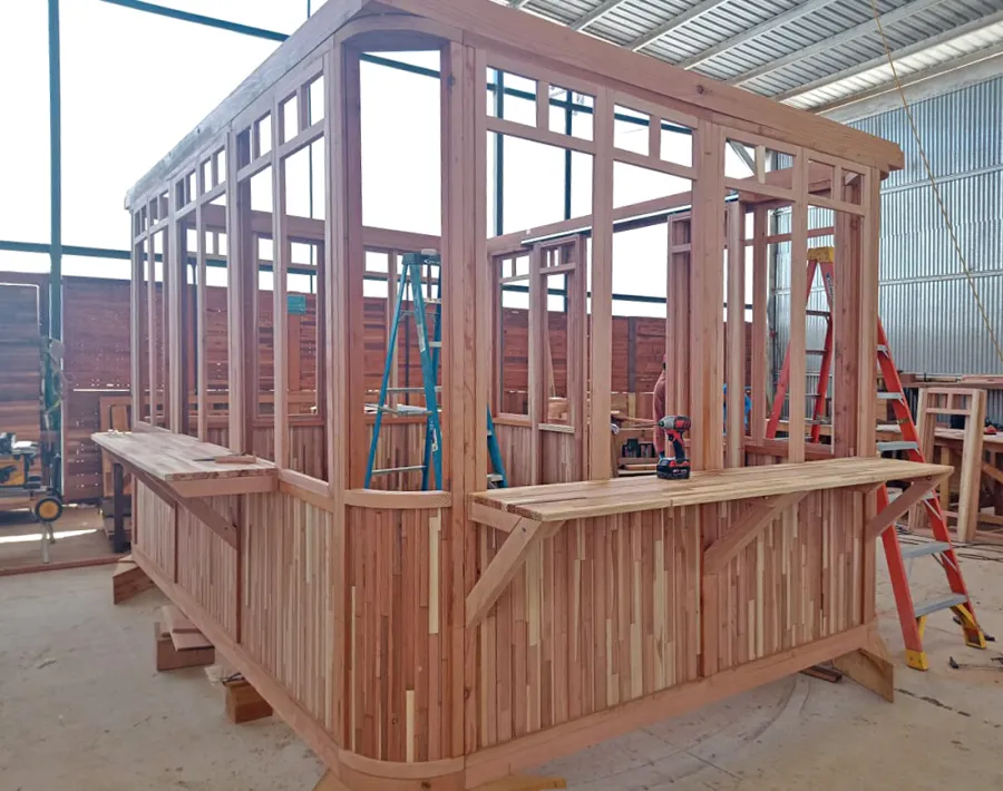 DIY Wood Gazebo in Production (Options: 14' L, 10' W, Mosaic Redwood).