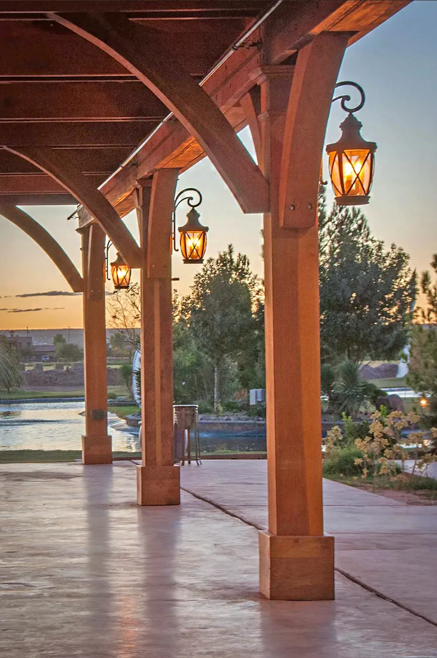 El Paso Wedding Pavilion (Options: 60' L x 30' W, Mature Redwood, 8-Post Anchor Kit for High-Wind, Transparent Premium Sealant). Photo Courtesy of Mr. & Ms. Rodriguez of El Paso Grace Gardens, 6701 Westside Dr. El Paso, Texas, 79932. We can build your Pavilion any size you need.
