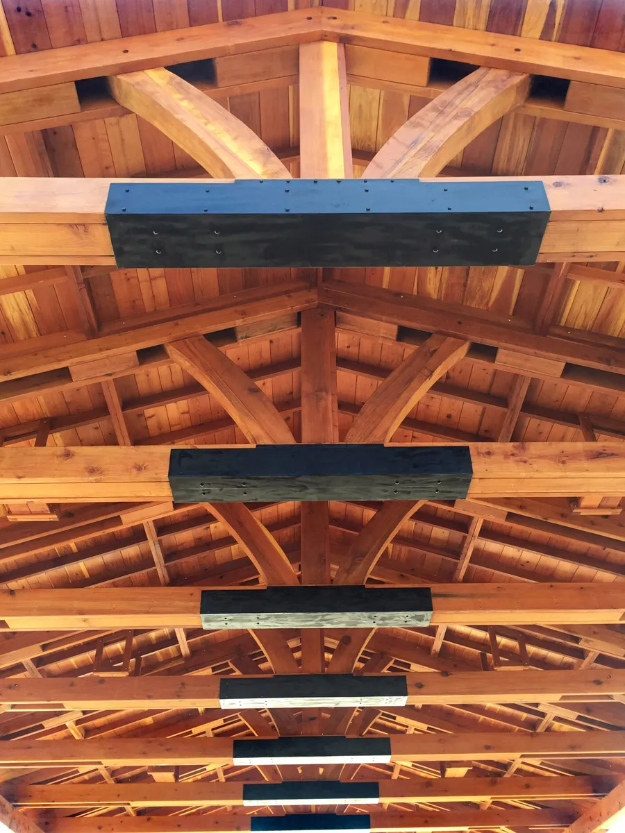 El Paso Wedding Pavilion (Options: 60' L x 30' W, Mature Redwood, 8-Post Anchor Kit for High-Wind, Transparent Premium Sealant). Photo Courtesy of Mr. & Ms. Rodriguez of El Paso Grace Gardens, 6701 Westside Dr. El Paso, Texas, 79932. We can build your Pavilion any size you need.