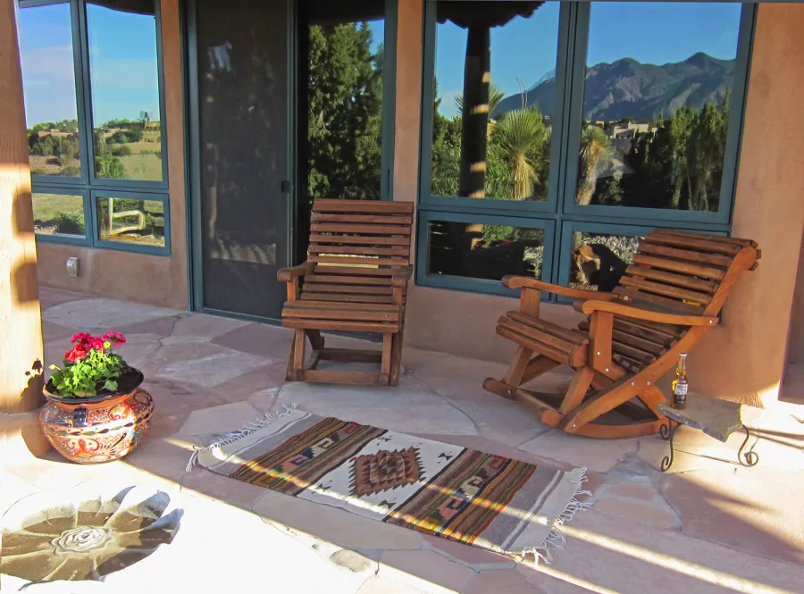 Ensenada Wooden Rocking Chair (Options: Standard Width, Old-Growth Redwood, No Cushion,Transparent Premium Sealant). Photo Courtesy of Alwyn VanderWalt.