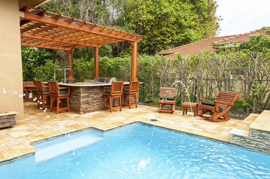 Ensenada Wooden Rocking Chair (Options: Standard Width, Mature Redwood, Forest Green Cushion,Transparent Premium Sealant). Photo Courtesy of Jorge A. of Miami, Florida.  