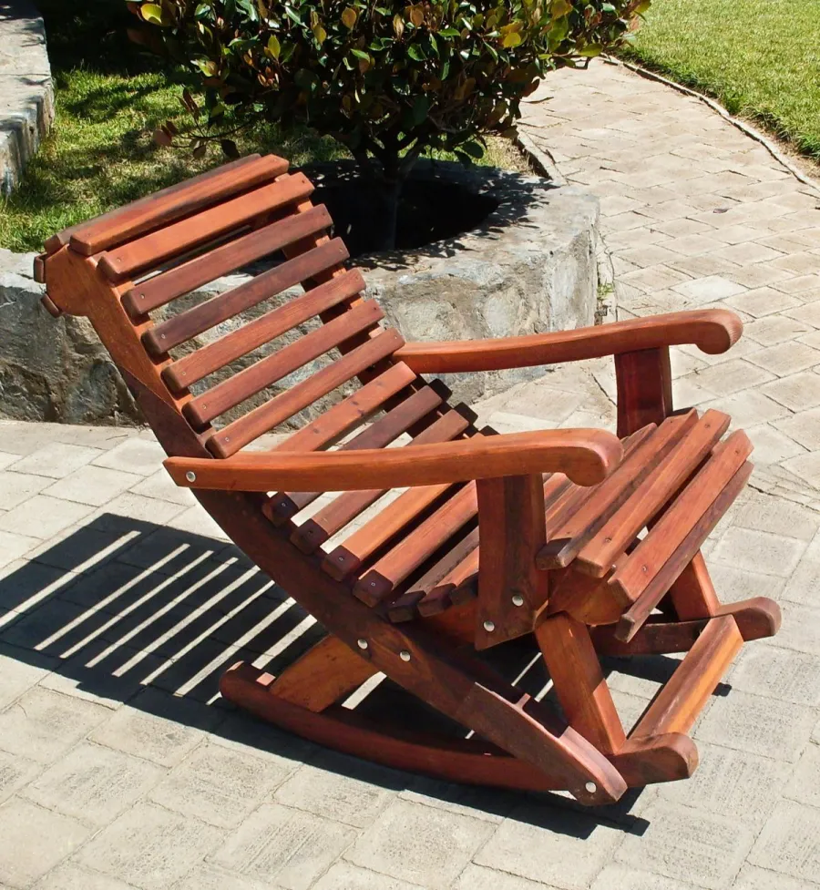 Ensenada Wooden Rocking Chair (Options: Standard Width, Old-Growth Redwood, No Cushion, Transparent Premium Sealant).