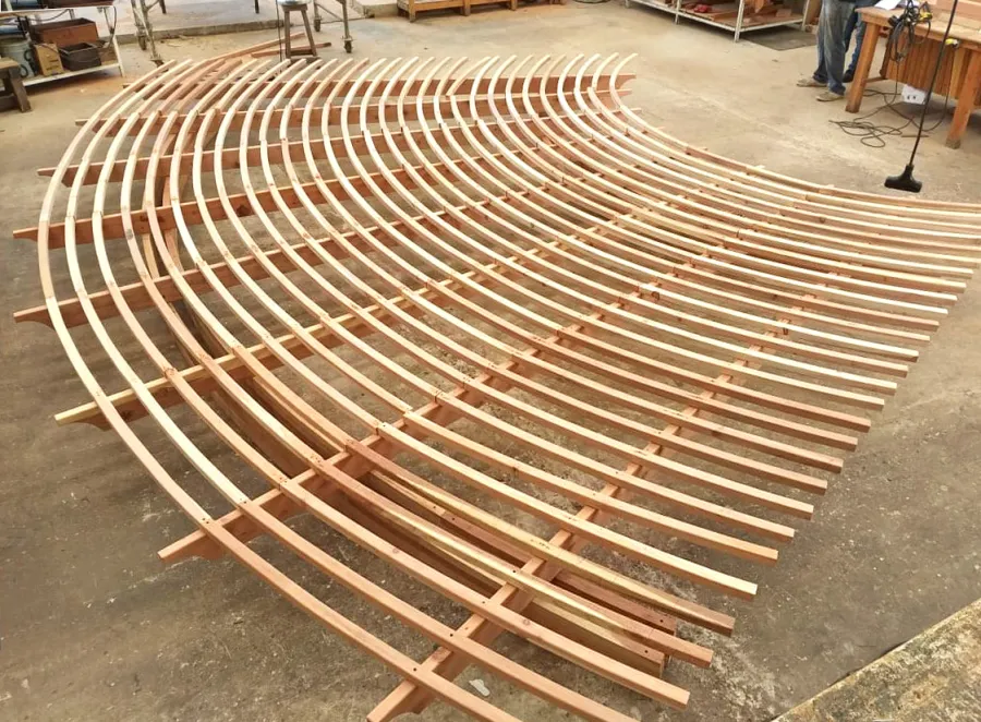 Fan Shaped Pergola Kit in rough carpentry.