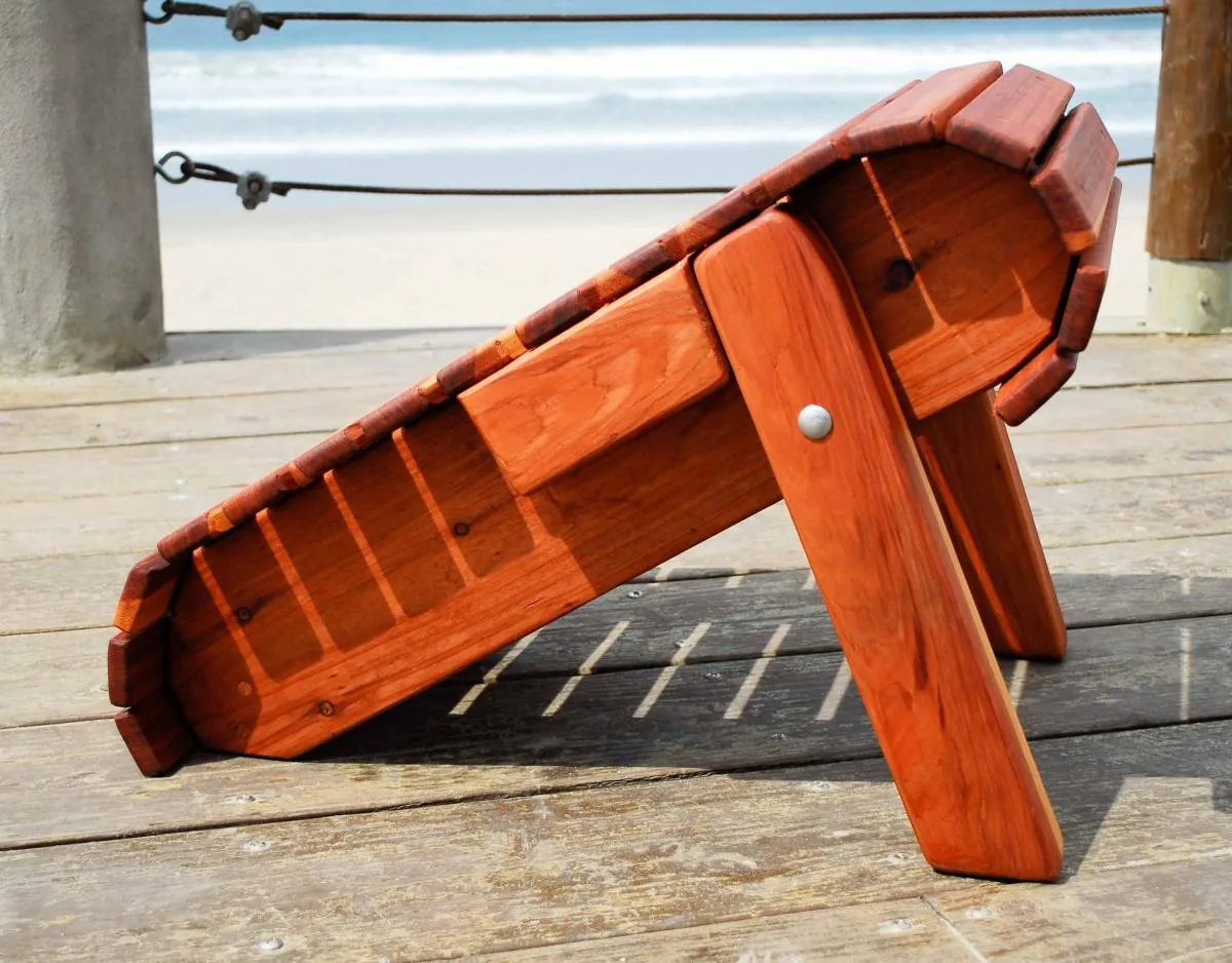 Closes up Compactly: Folding Adirondack Ottoman, California Redwood