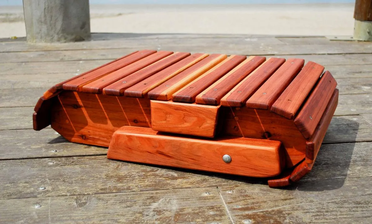 Closes up Compactly: Folding Adirondack Ottoman, California Redwood