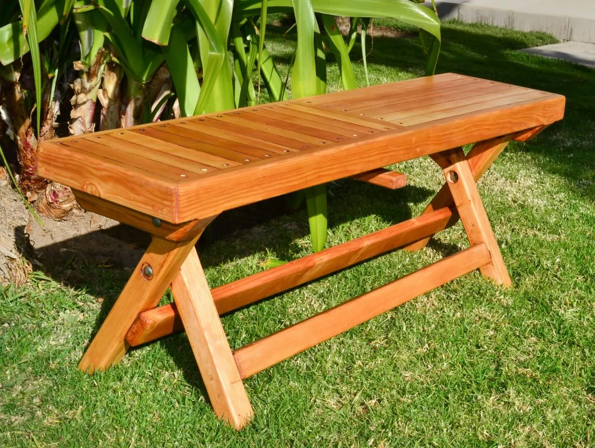 Folding Outdoor Wood Bench, Douglas-fir
