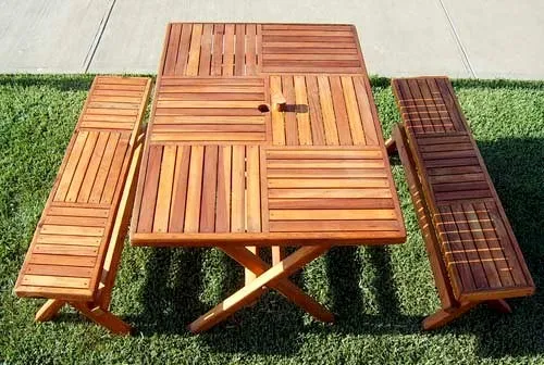Folding Outdoor Wood Bench, California Redwood