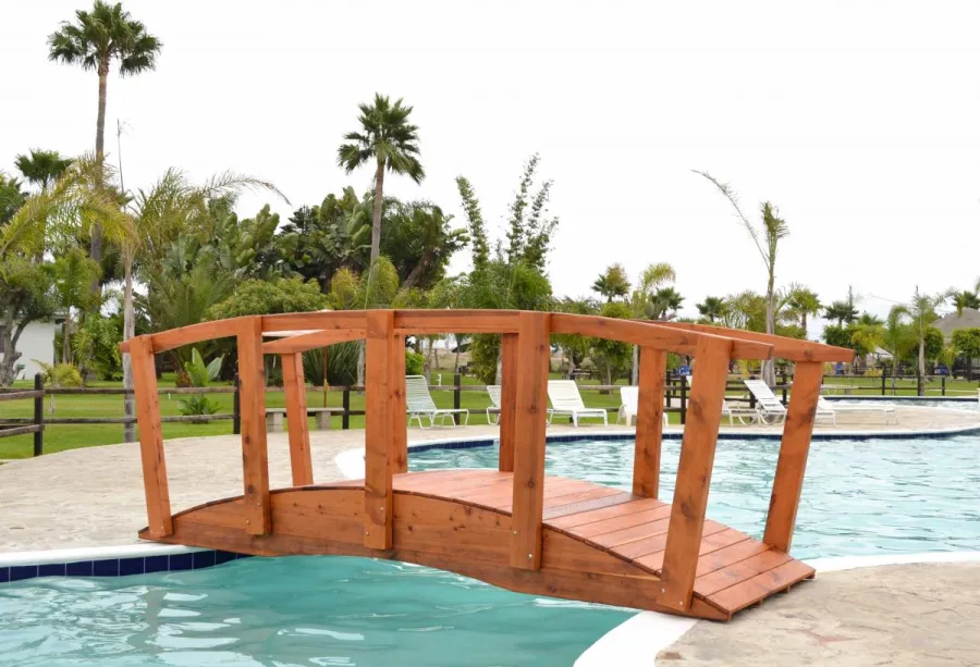 Custom Forever Foot Bridge (Options: 12' L, Mature Redwood, Transparent Premium Sealant).