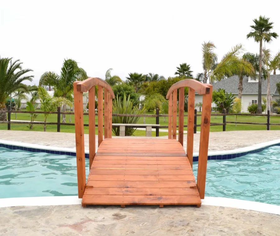 Custom Forever Foot Bridge (Options: 12' L, Mature Redwood, Transparent Premium Sealant).