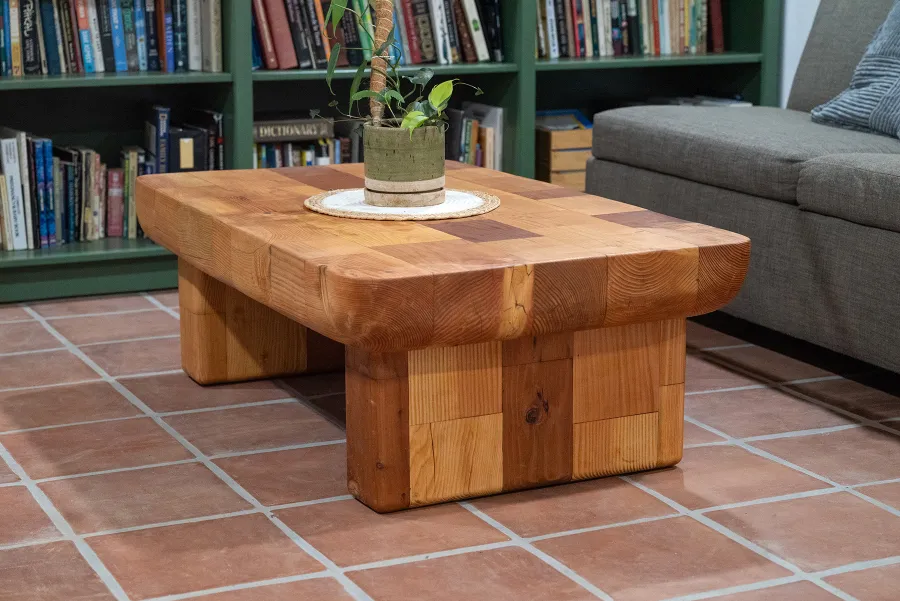 Fred & Wilma's Favorite Coffee Table (Options: 48"L x 31" W, Mixed of California Redwood and Douglas Fir, Transparent Premium Sealant).