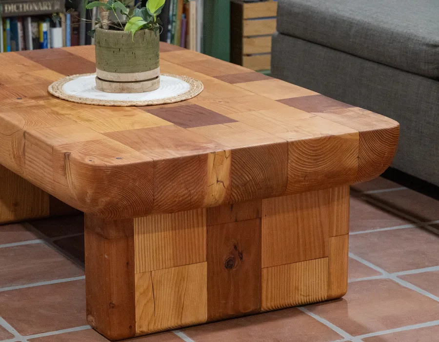 Fred & Wilma's Favorite Coffee Table (Options: 48"L x 31" W, Mixed of California Redwood and Douglas Fir, Transparent Premium Sealant).