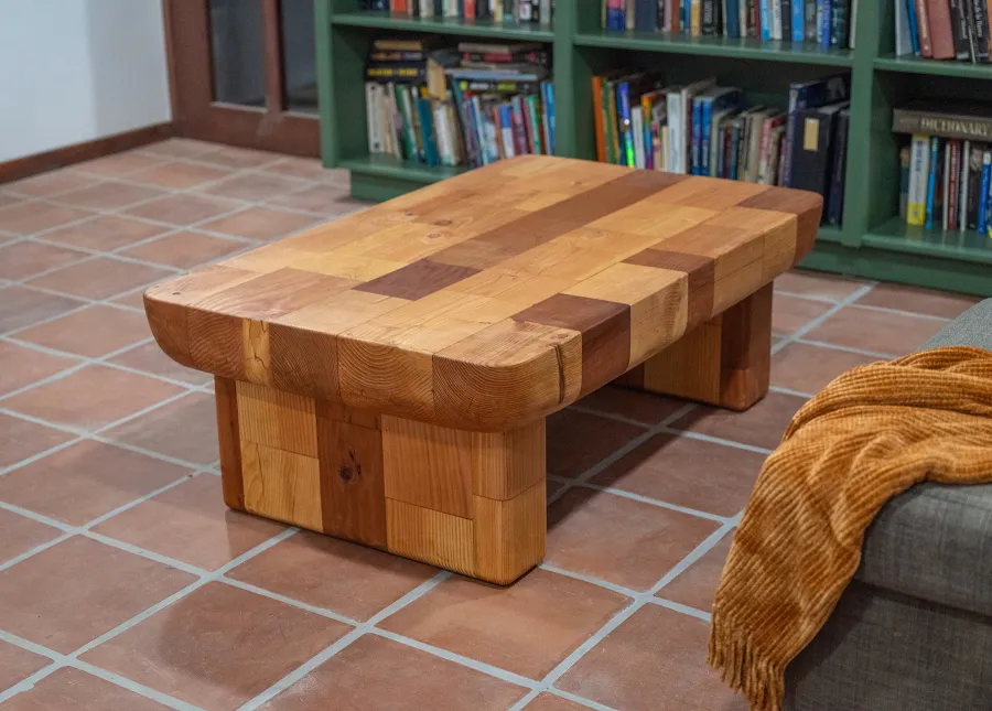 Fred & Wilma's Favorite Coffee Table (Options: 48"L x 31" W, Mixed of California Redwood and Douglas Fir, Transparent Premium Sealant).