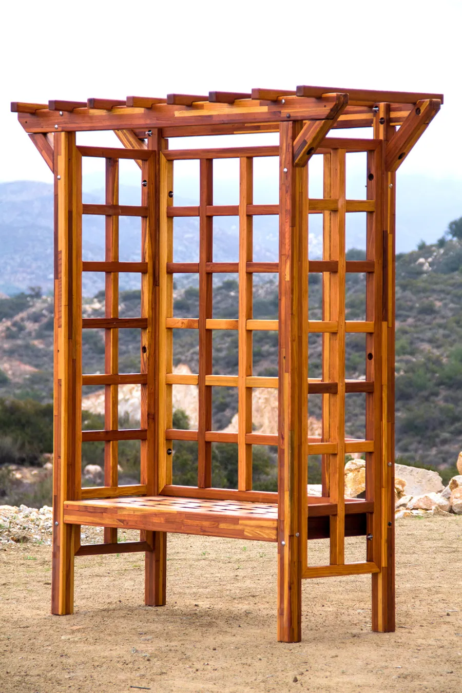 Garden Arbor Bench (Options: 74" W x 32" D, Mosaic Redwood, Add Bench, No Anchor Kit, Transparent Premium Sealant).