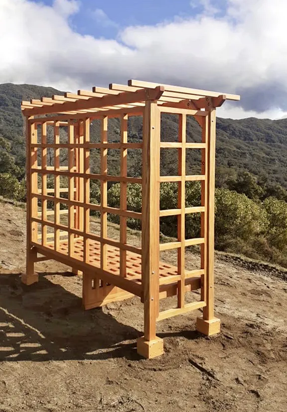 Garden Arbor Bench (Options: 8'-2" W x 4' D x 7'-1/4" H, Douglas-fir, Add Bench, No Anchor Kit, Transparent Premium Sealant). Photo Courtesy of J. Randall of Warner Springs, CA.