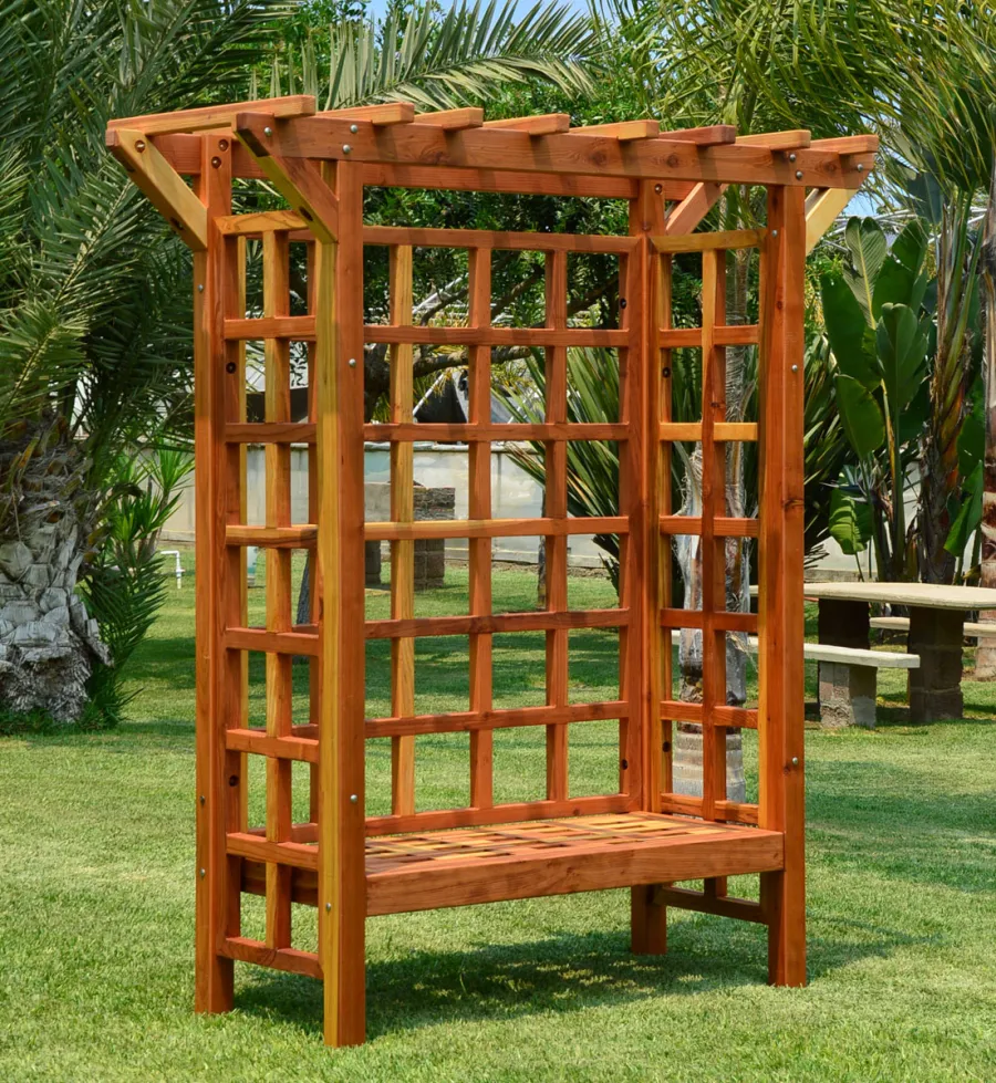 Garden Arbor Bench (Options: 74" W x 32" D, California Redwood, Add Bench, No Anchor Kit, Transparent Premium Sealant).