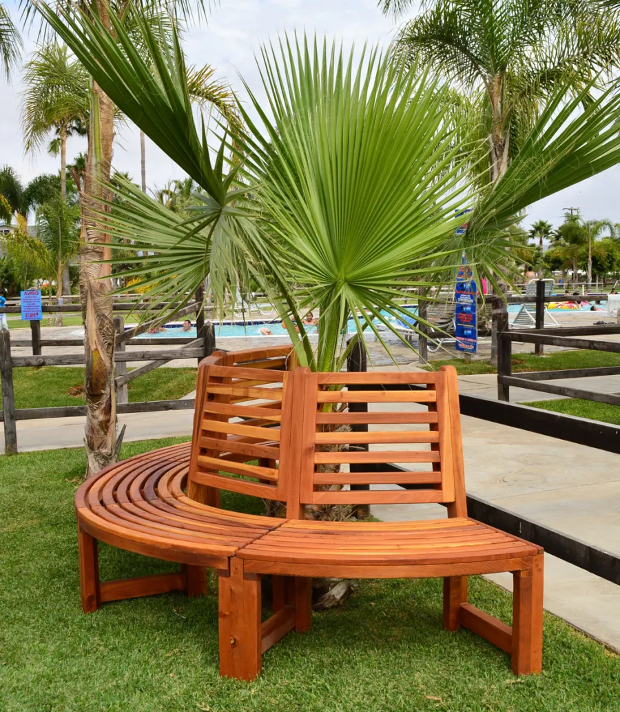 Half Circle Tree Bench for Garden Seating | Forever Redwood