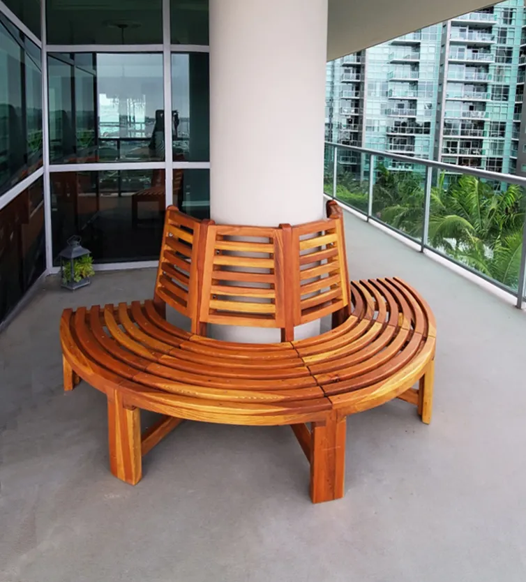 Half Circle Tree Bench (Options: 5 ft, California Redwood, No Cushion,  Transparent Premium Sealant). 
