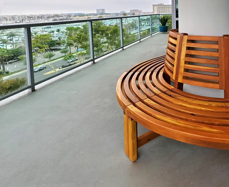 Half Circle Tree Bench (Options: 5 ft, California Redwood, No Cushion,  Transparent Premium Sealant). 