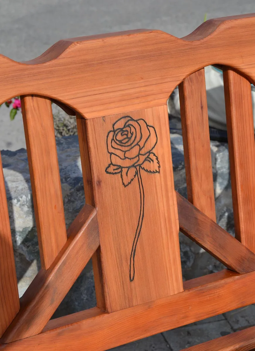 Heart Redwood Bench (Options: 4 ft, Mature Redwood, No Cushion, Custom Engraving, Transparent Premium Sealant). 