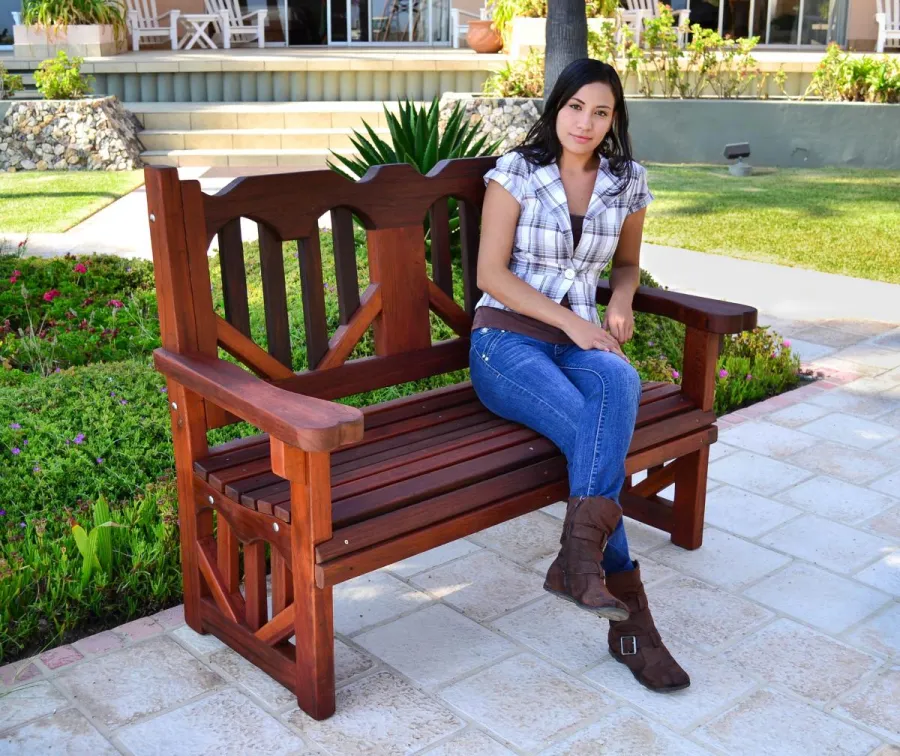 Heart Redwood Bench (Options: 4 ft, Old-Growth Redwood, No Cushion, No Engraving, Transparent Premium Sealant). 