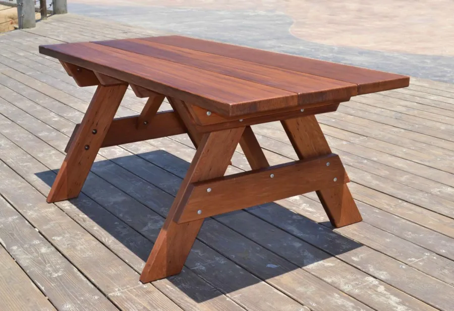 Heritage Large Wooden Picnic Table (Options: 6 ft, 34 1/2" W, No Seating, Standard Tabletop, Slightly Rounded Corners, Standard Leg Flair, No Umbrella Hole, Transparent Premium Sealant).