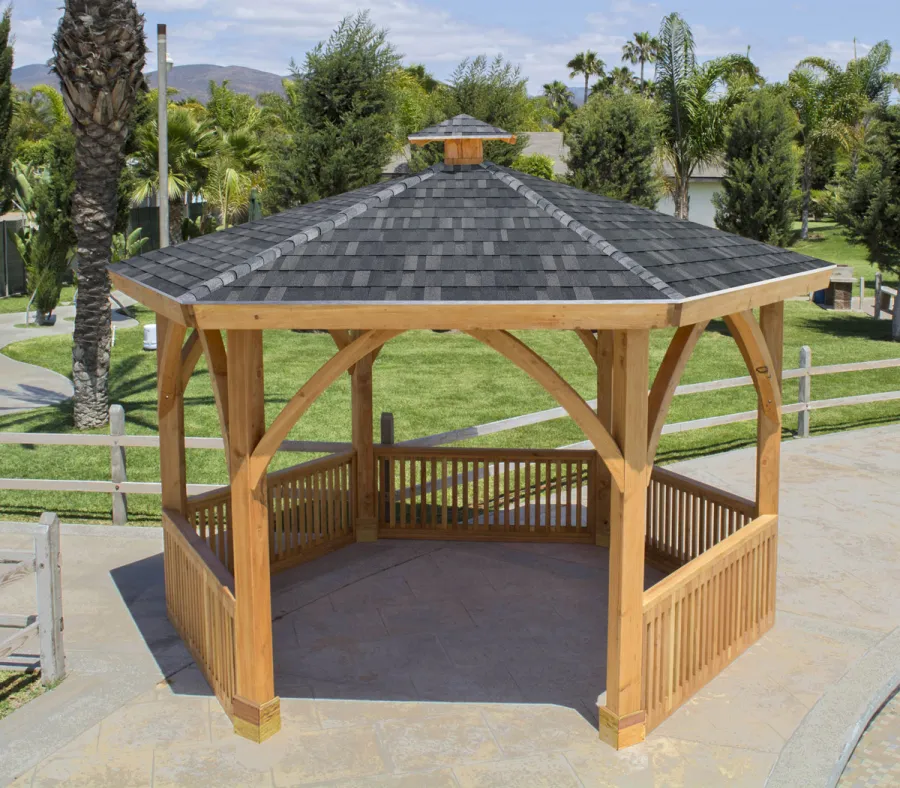 Hexagonal Park Pavilion (Options: 14 ft Diameter, No Deck, Douglas-fir, 8 ft H, Transparent Premium Sealant).
