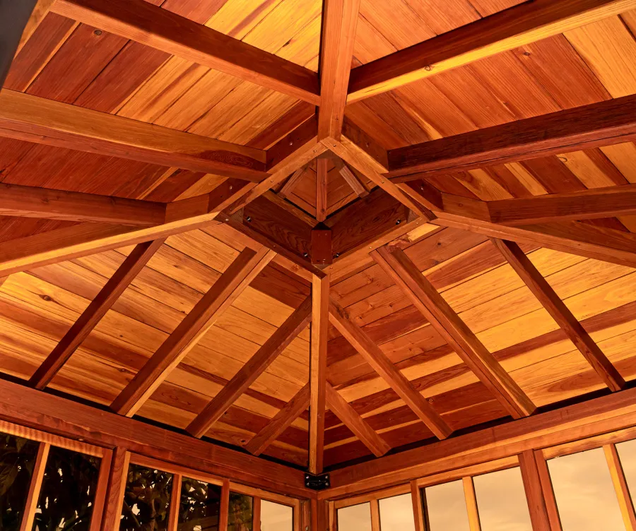 Hot Tub Enclosure Kits / Hot Tub Pavilion (Options: 9' x 9', California Redwood, Without Skylight, Sliding Windows on 3 Sides, 32" H Windows Clearance, 1 Curtain Rod, 4-Post Anchor Kit for Concrete, Transparent Premium Sealant). Photo Courtesy of A. Lin of Sunnyvale, California.