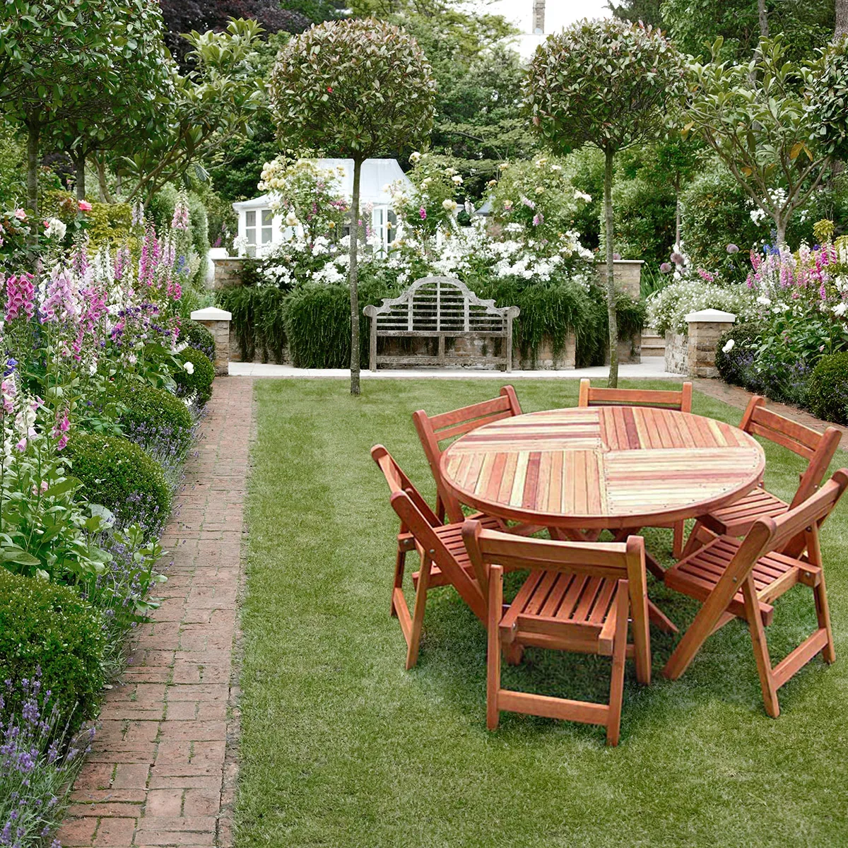 Karyn's Round Wooden Folding Table, California Redwood
