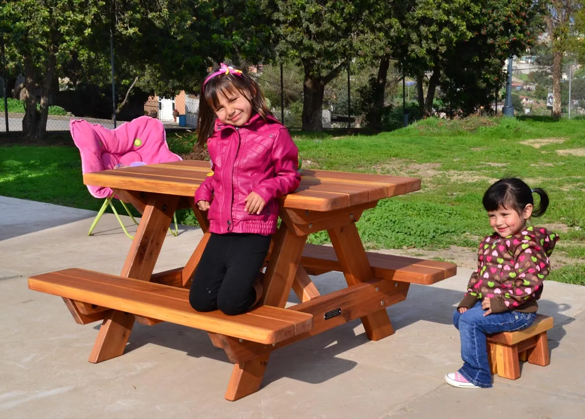 Kid Size Wood Picnic Table (Attached Benches)