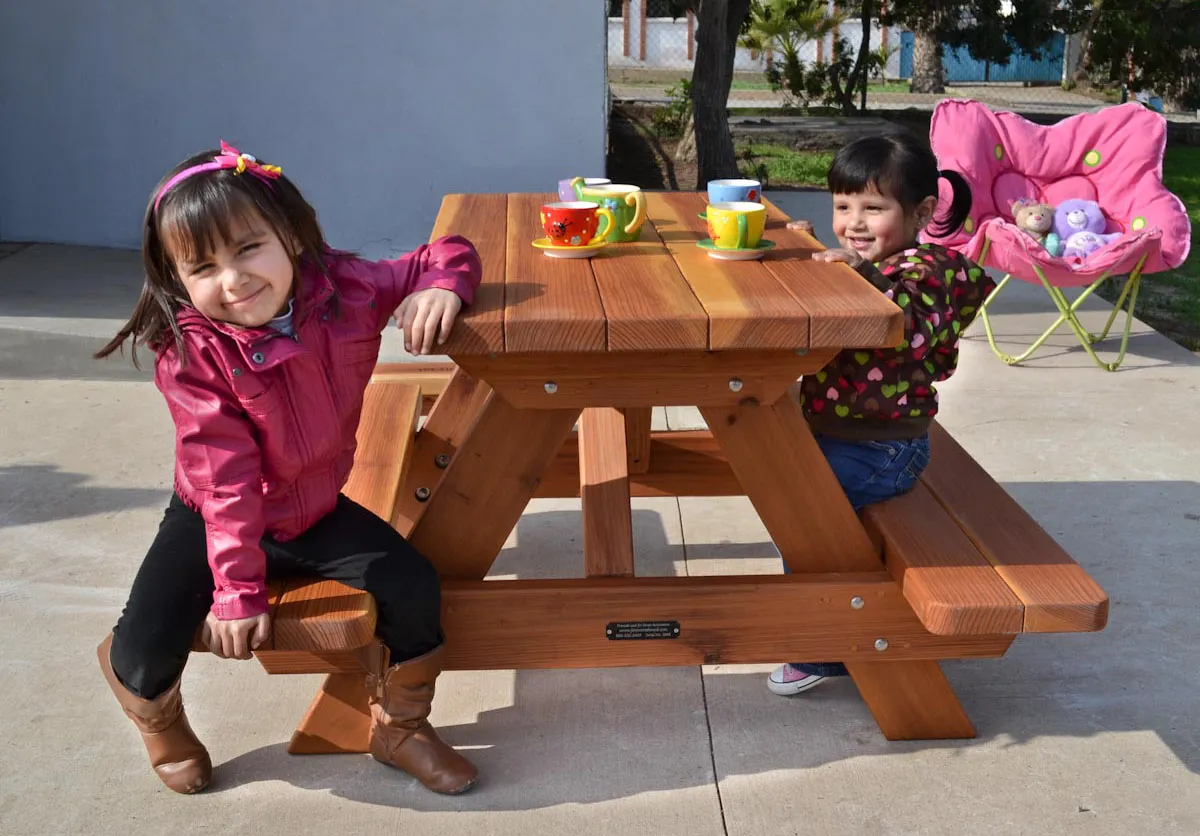 Kid Size Wood Picnic Table (Attached Benches)