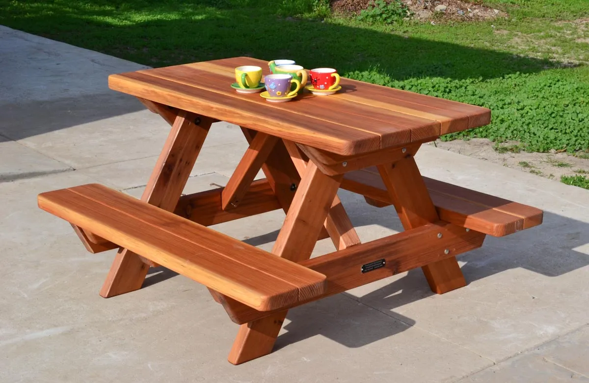 Kid Size Wood Picnic Table (Attached Benches)