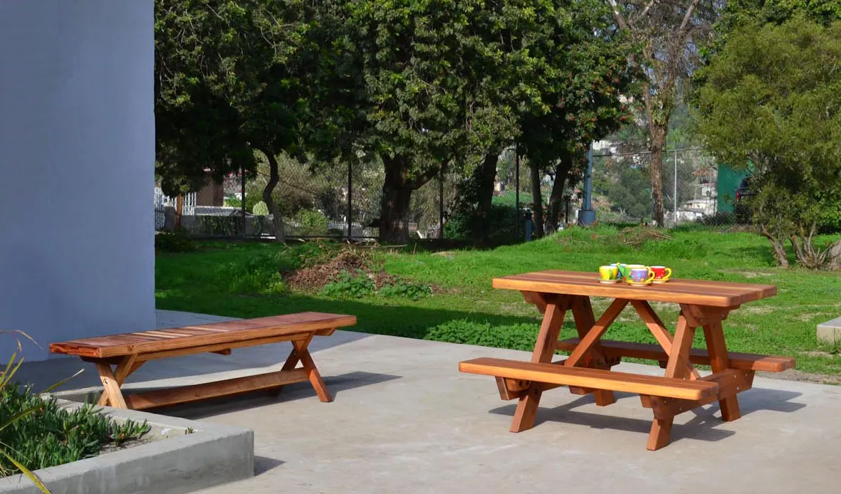 Kid Size Wood Picnic Table (Attached Benches)