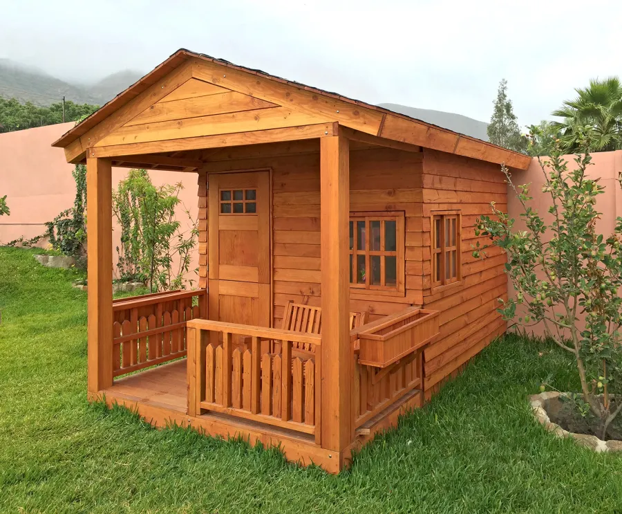 Kid's Backyard Cabin (Options: 12ft L x 8ft W, 7ft Wall H, Douglas-Fir, 4ft Front Porch Size [Included in the Overall Length], Interior Decking, Transparent Premium Sealant). 