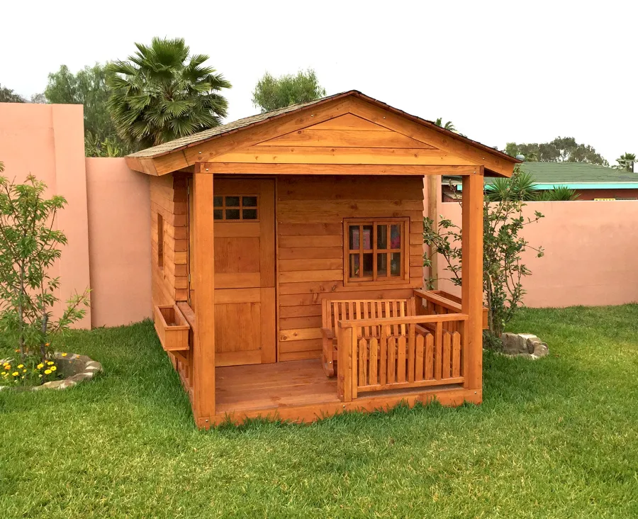 Kid's Backyard Cabin (Options: 12ft L x 8ft W, 7ft Wall H, Douglas-Fir, 4ft Front Porch Size [Included in the Overall Length], Interior Decking, Transparent Premium Sealant). 