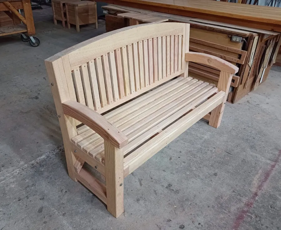 Luna Wood Memorial Bench in Douglas-fir in Production. 