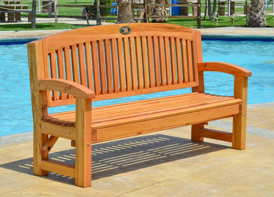 Luna Wood Memorial Bench (Options: 5 ft, Douglas-fir, No Cushion, No Engraving, Custom Plaque Provided by Customer, Transparent Premium Sealant).